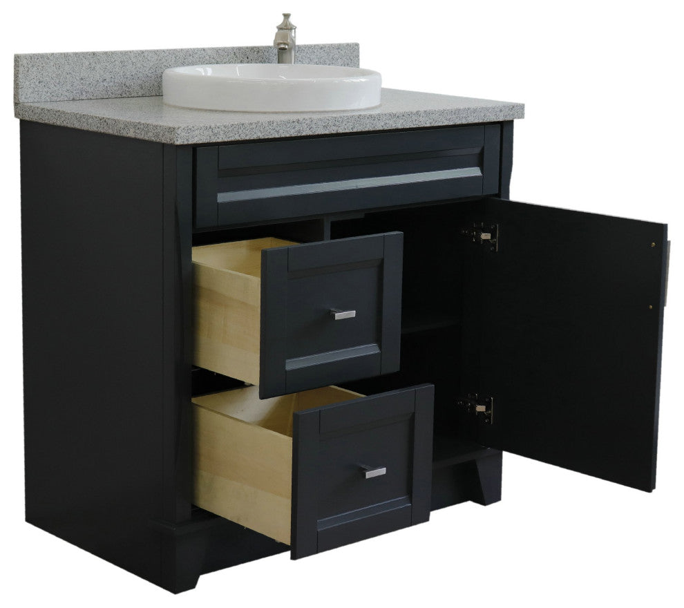37" Single Sink Vanity, Dark Gray Finish With Gray Granite