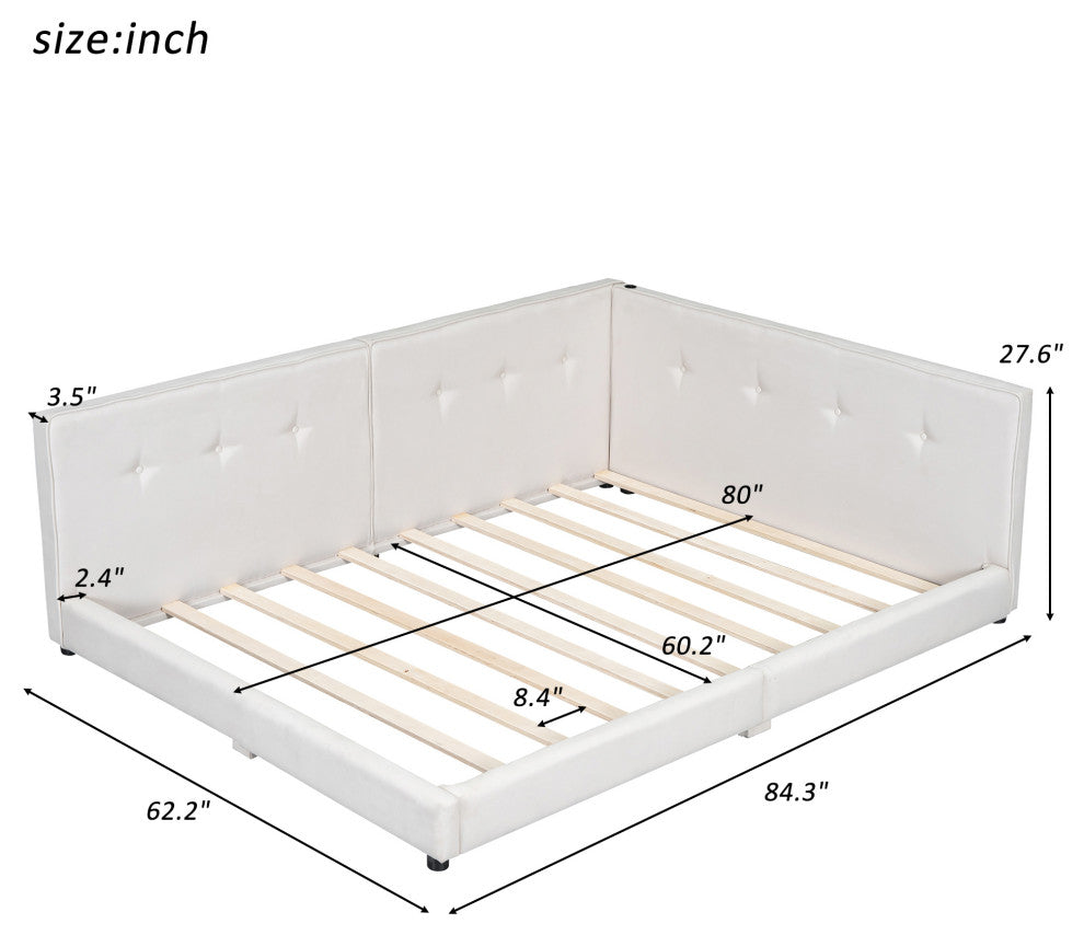 Gewnee Upholstered Queen Size platform bed with USB Ports, Beige