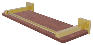 Montero 16" Solid Wood Shelf with Gallery Rail, Polished Brass