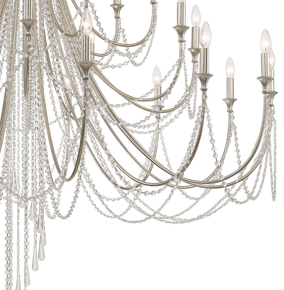 Crystorama ARC-1929-SA-CL-MWP, 28 Light Chandelier, Antique Silver