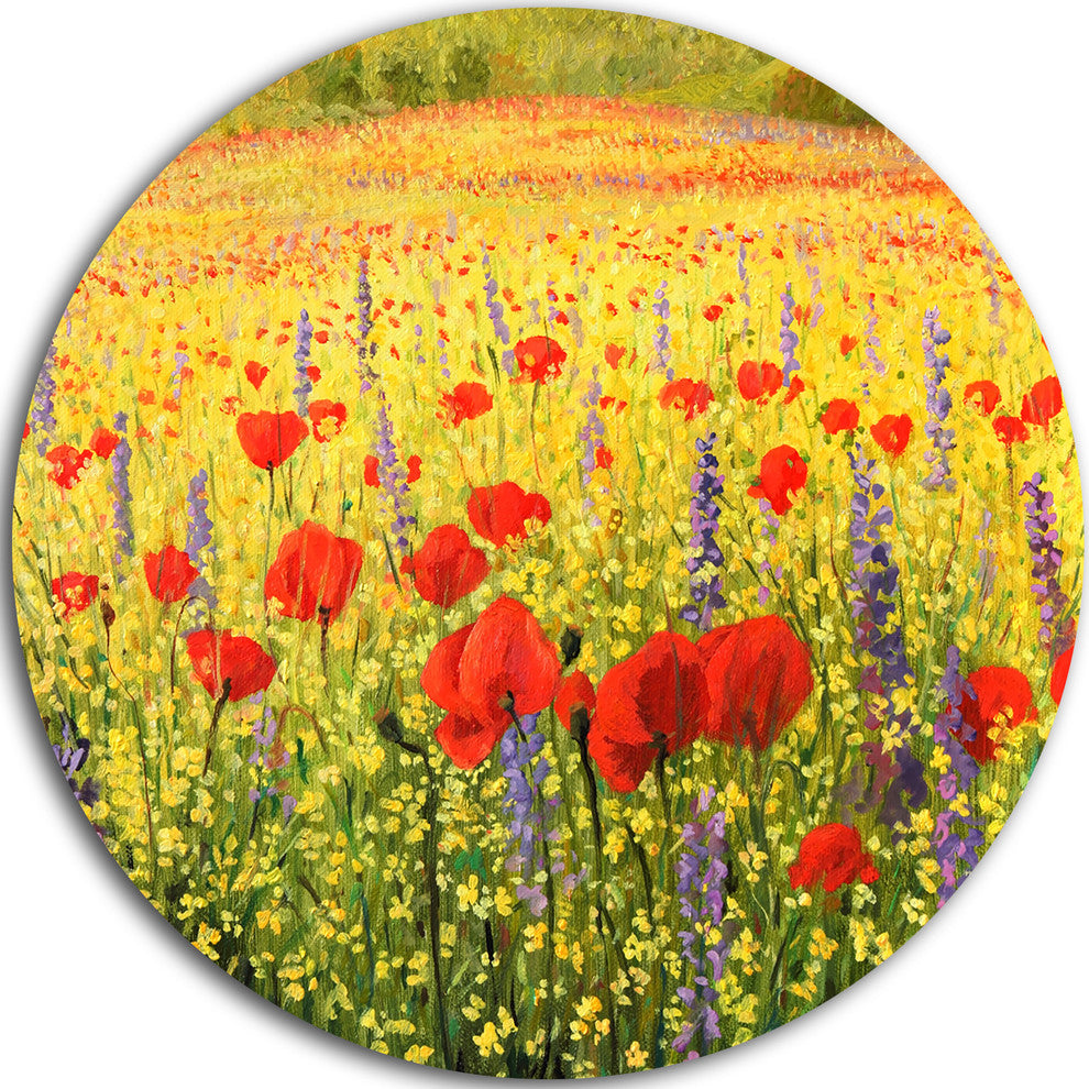 Sea Of Blossom, Landscape Floral Art Round Wall Art, 11"