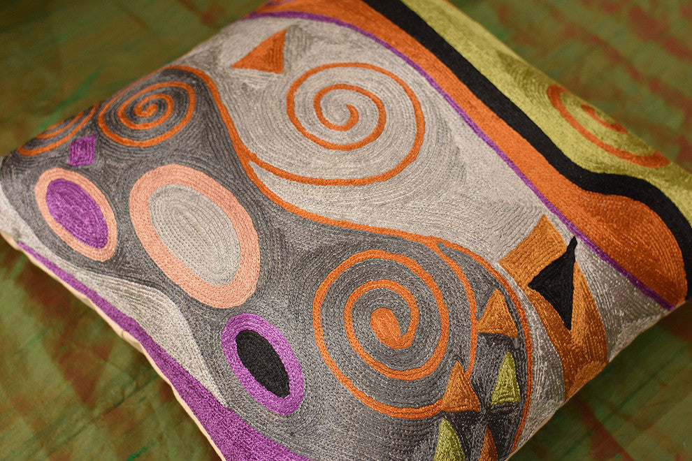 Klimt Decorative Pillow Green Gray Tree Of Life Art Silk Handembroidered 18x18"³