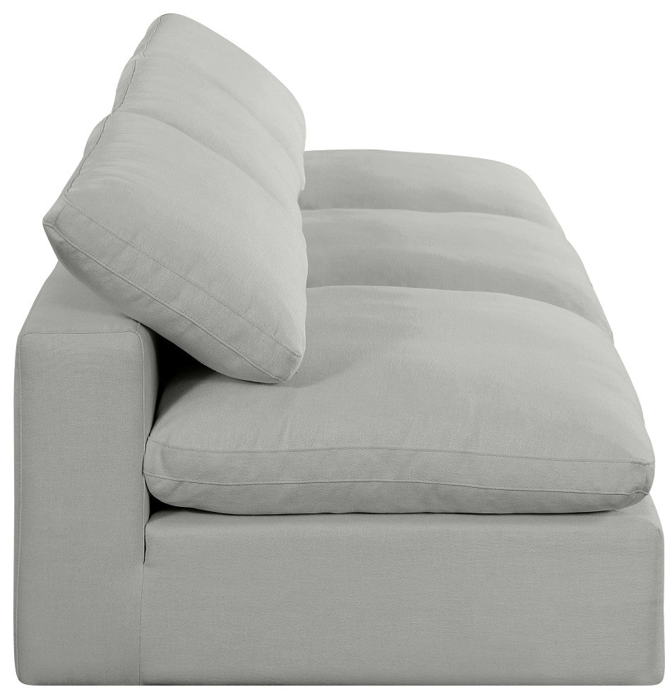 Comfy Upholstered Modular Sofa, Grey, 3-Piece: 3 Armless Chair, Linen Textured Fabric