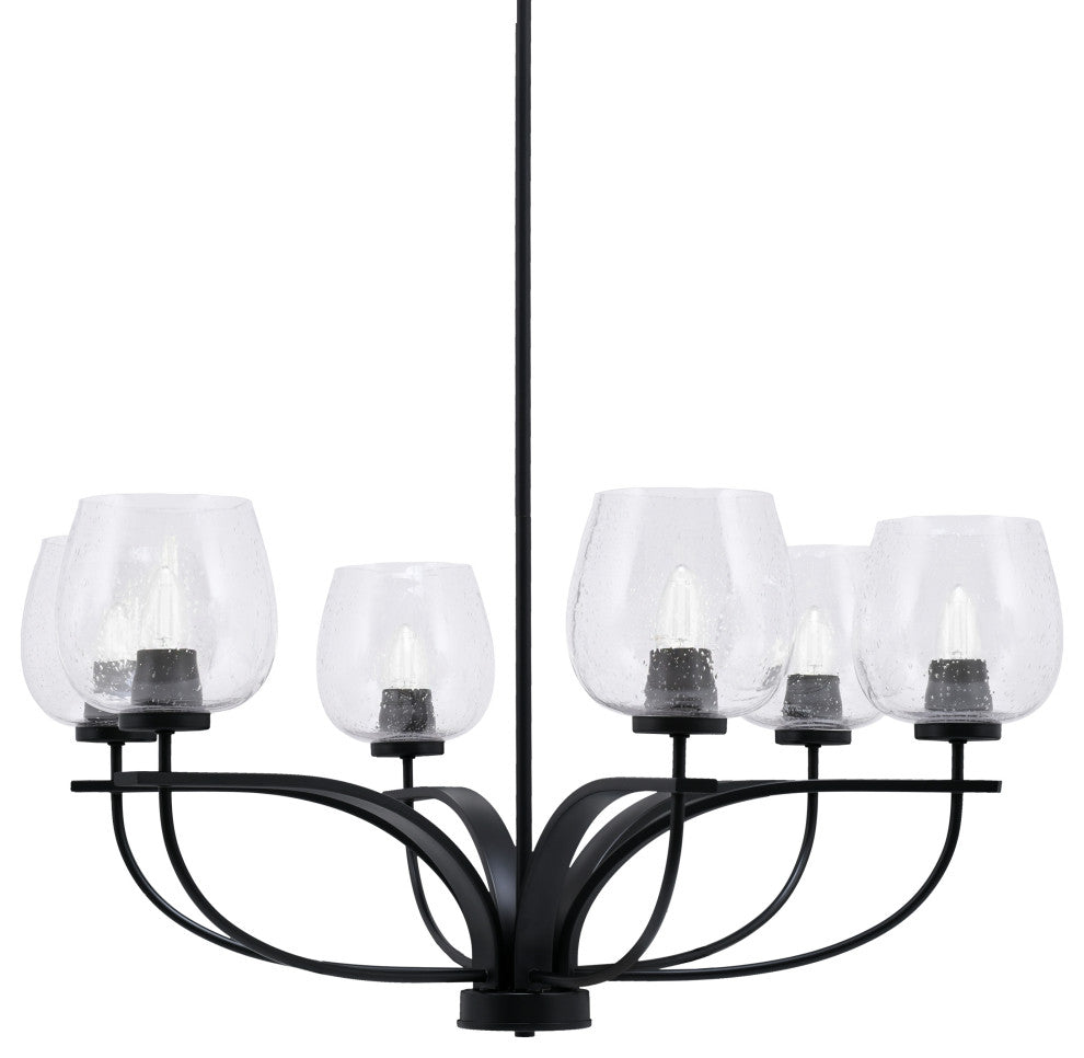 Cavella 6 Light Chandelier, Matte Black Finish, 6" Clear Bubble Glass