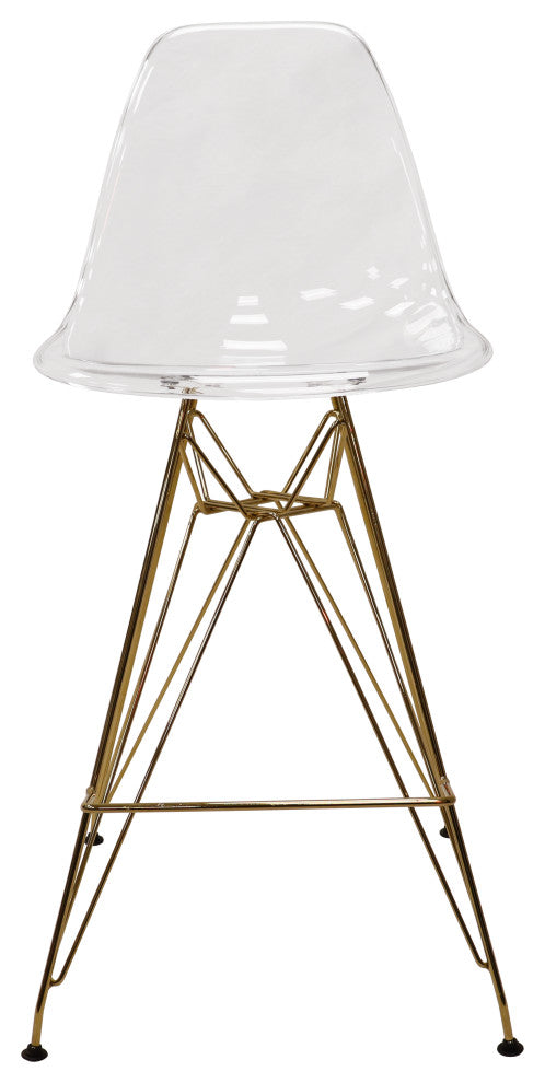 LeisureMod Cresco Acrylic Barstool With Gold Chrome Base, Clear