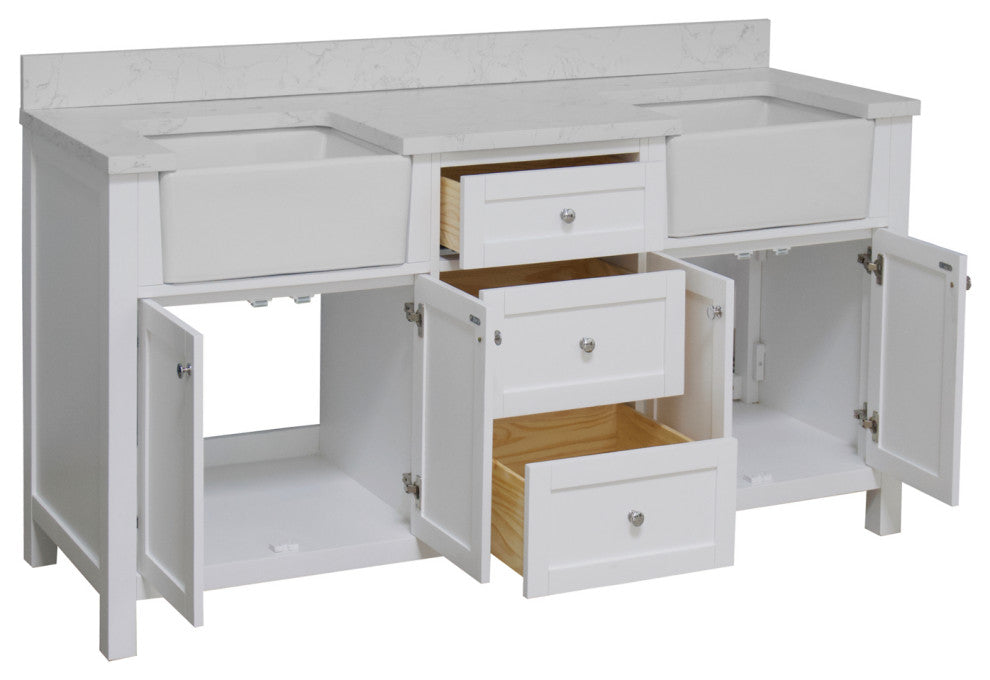 Yorkshire 72" Bathroom Vanity, White, Engineered Marble