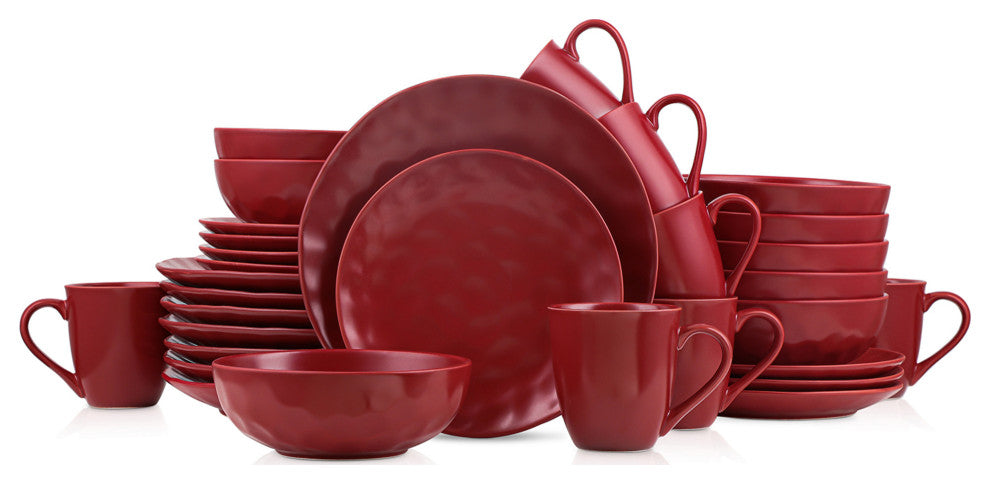 Stone Lain Sam Porcelain 32 Piece Dinnerware Set, Red