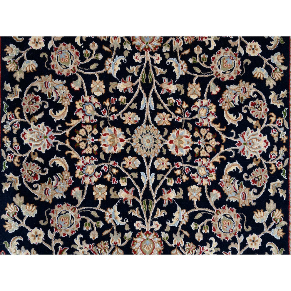 Midnight Blue Hand Knotted Nain 250 KPSI Wool and Silk Square Rug 5'0" x 5'0"
