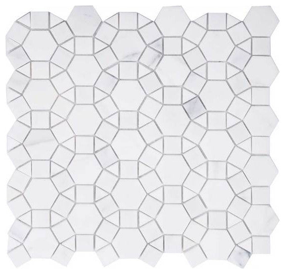 Mosaic Tile Calacatta Marble Circular Shape, White