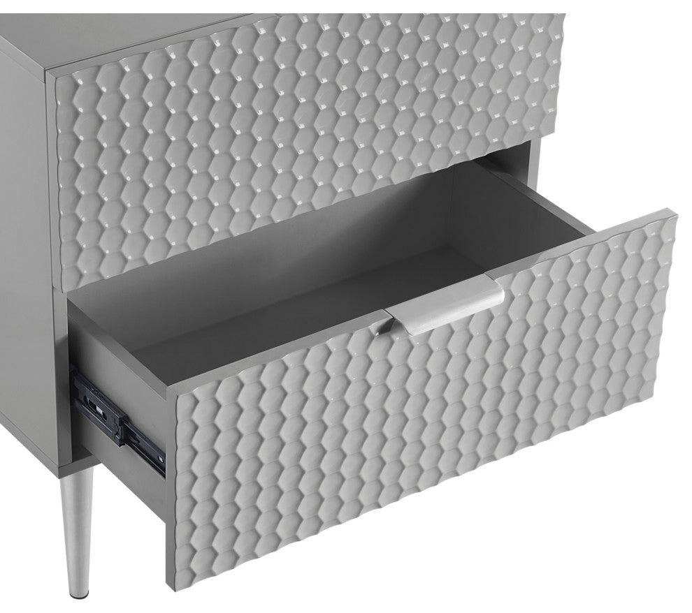 Inspired Home Kareena Table, 2 Drawers, Gray/Chrome