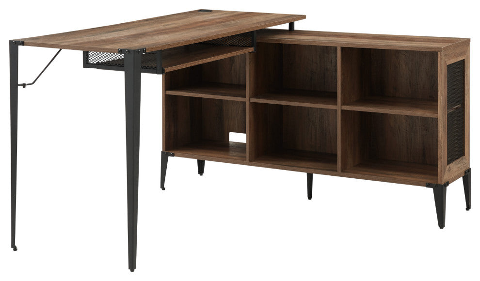 52" L Shaped Computer Desk with Storage - Rustic Oak