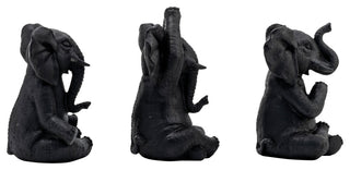 Resin, Set of 3, 8"H, Yoga Elephants, Black