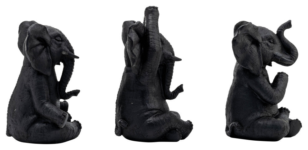 Resin, Set of 3, 8"H, Yoga Elephants, Black
