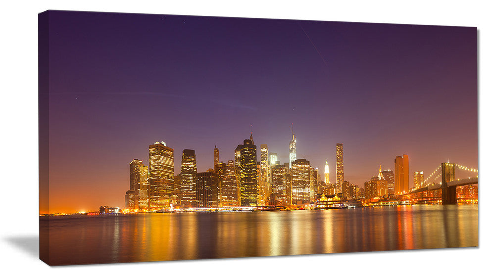 "Illuminated Nyc Downtown Buildings" Canvas Print40"x20"