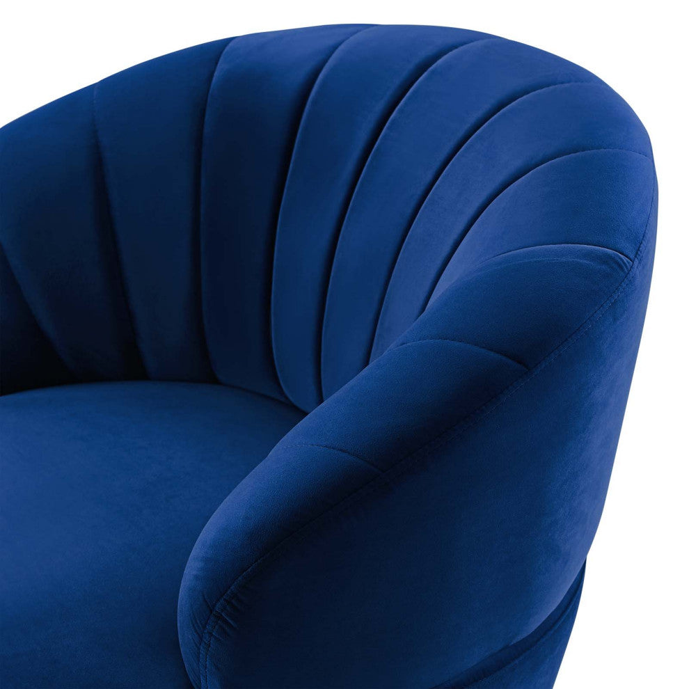 Tufted Armchair Accent Swivel Chair, Velvet, Blue Navy, Modern, Lounge