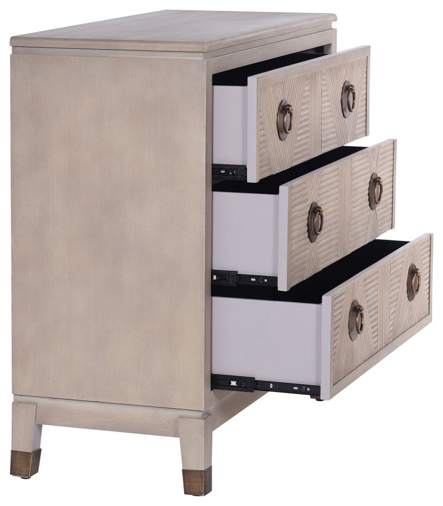 Windsor Three Drawer Chest Beige Bisque Finish Antique Brass Hardware
