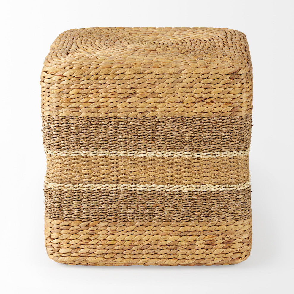 Maya Light Brown With Medium Brown Stripes Seagrass Square Pouf