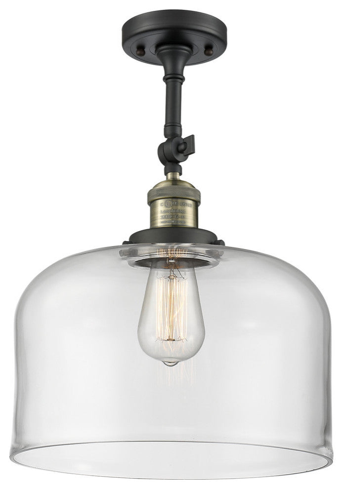 X-Large Bell 1-Light Semi-Flush Mount, Black Antique Brass, Clear