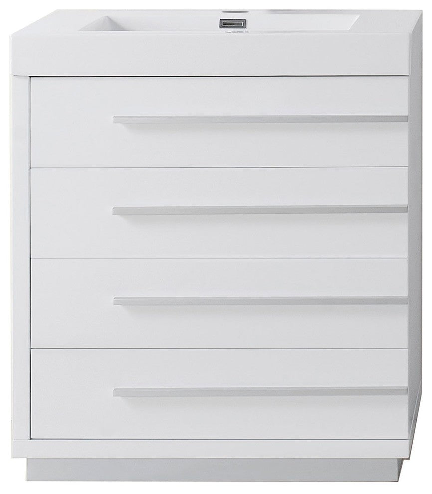 Bailey 30" Single Bathroom Vanity, Gloss White With White Polymarble Top