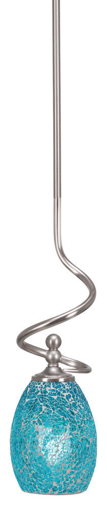 Capri Stem Mini Pendant In Brushed Nickel Finish With 5" Turquoise Fusion Glass