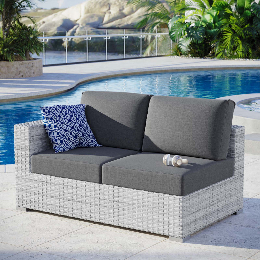 Lounge Loveseat Sofa, Rattan, Wicker, Gray, Modern, Outdoor Patio Bistro