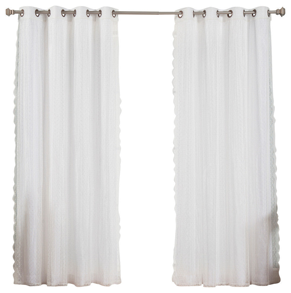 Dotted Tulle Lace 4-Piece Curtain Set, Nordic White, 84"