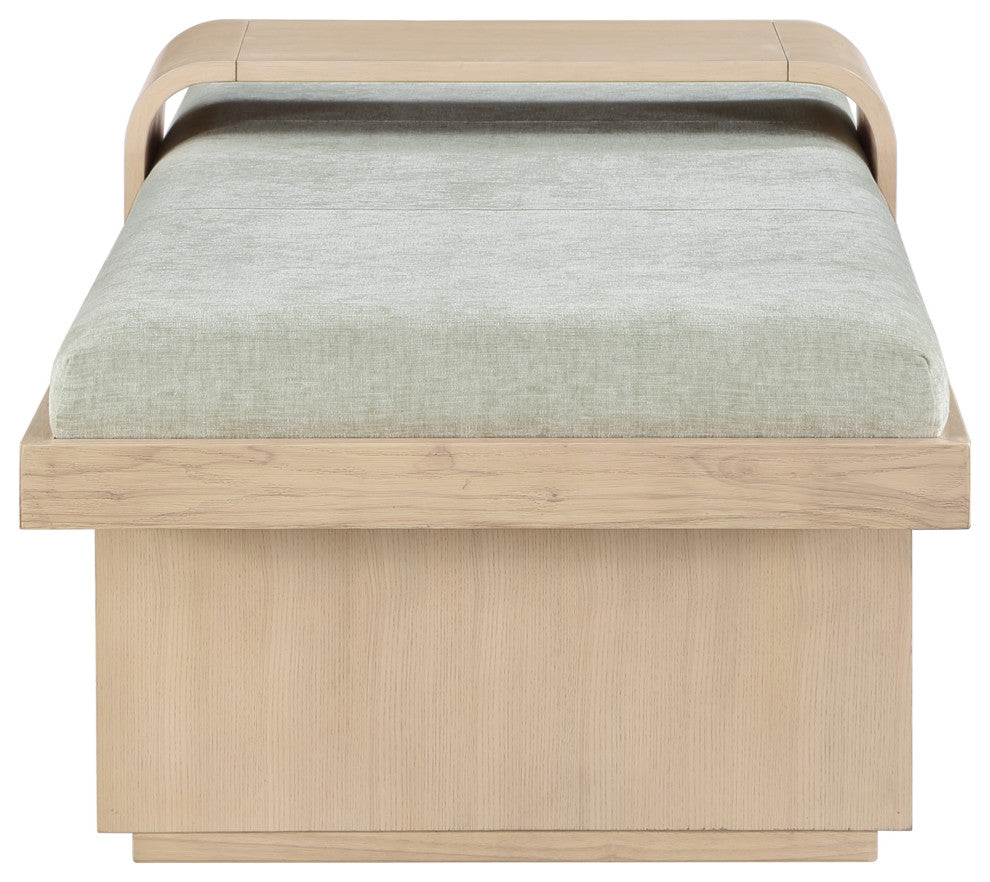 Arlington Chenille Fabric Upholstered Bench, Green, Natural Finish