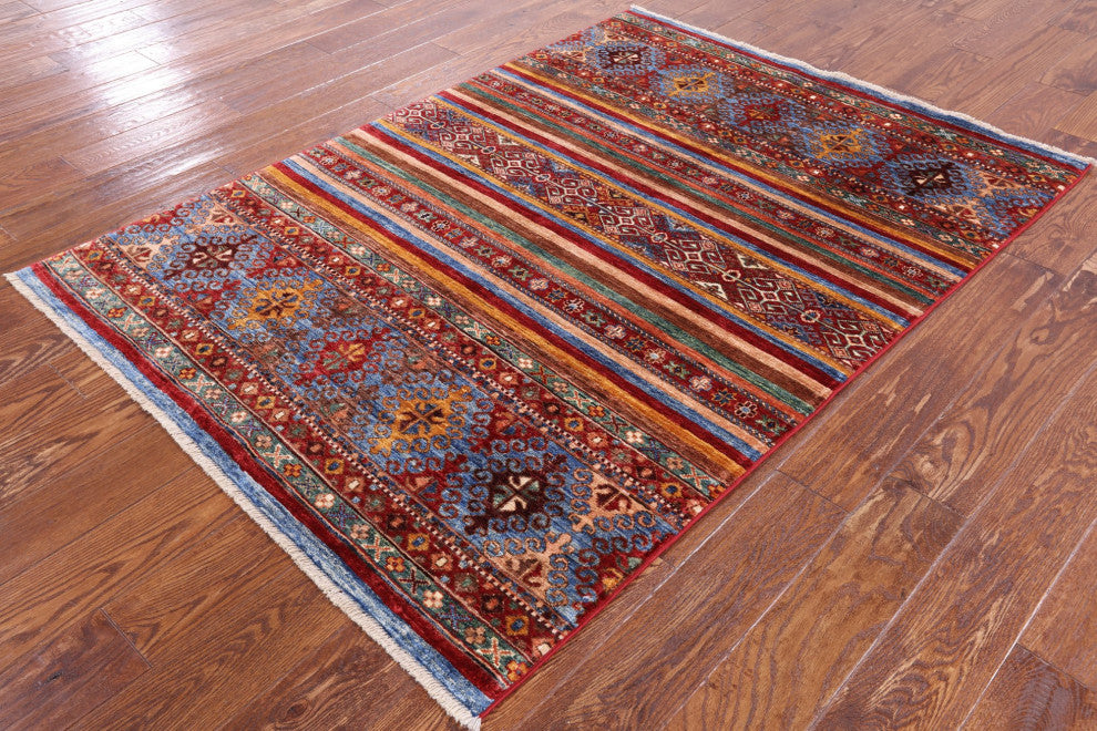 4' 2" X 5' 9" Handmade Khorjin Super Kazak Wool Rug Q5361