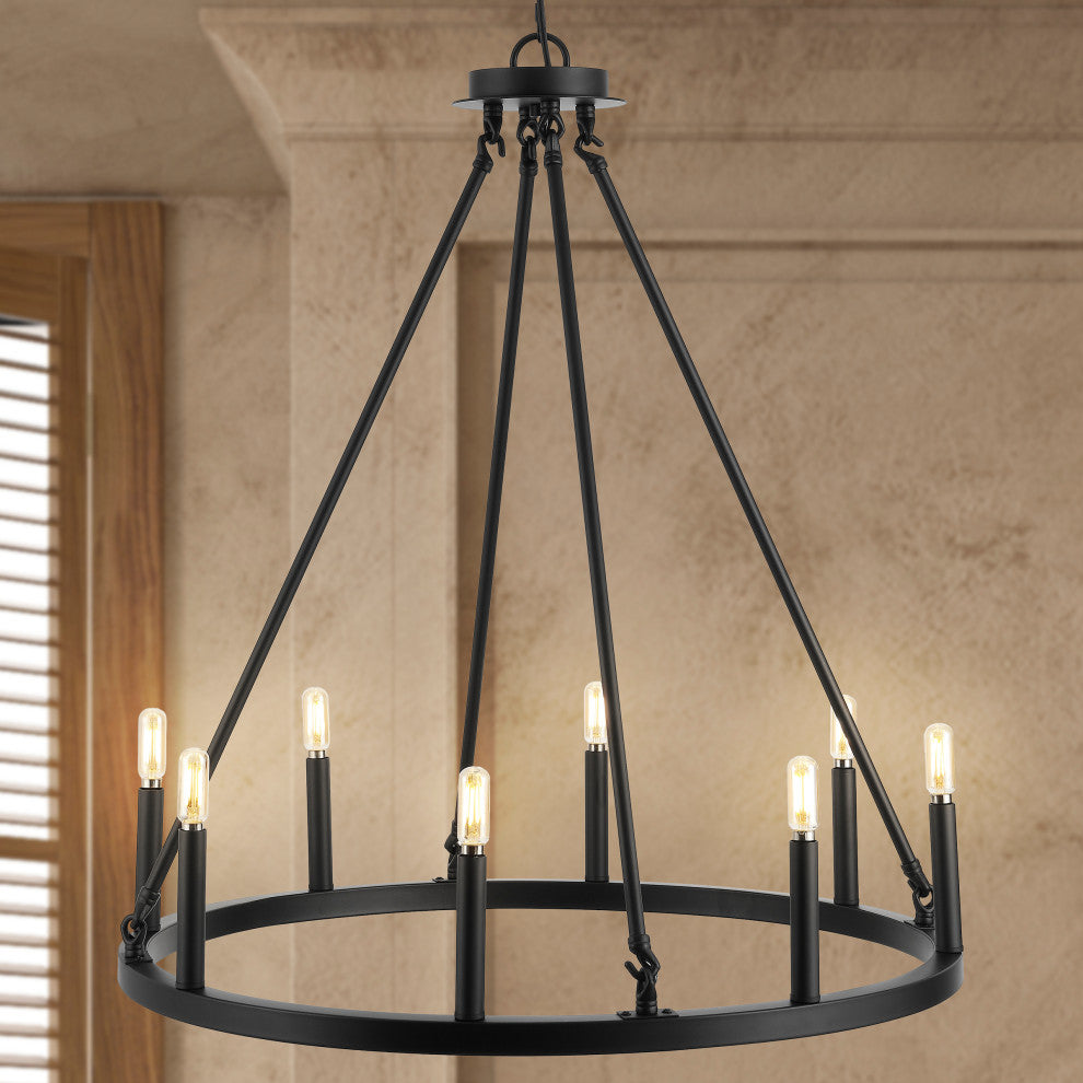 Ring Iron Rustic Farmhouse LED Chandelier, 8-Light