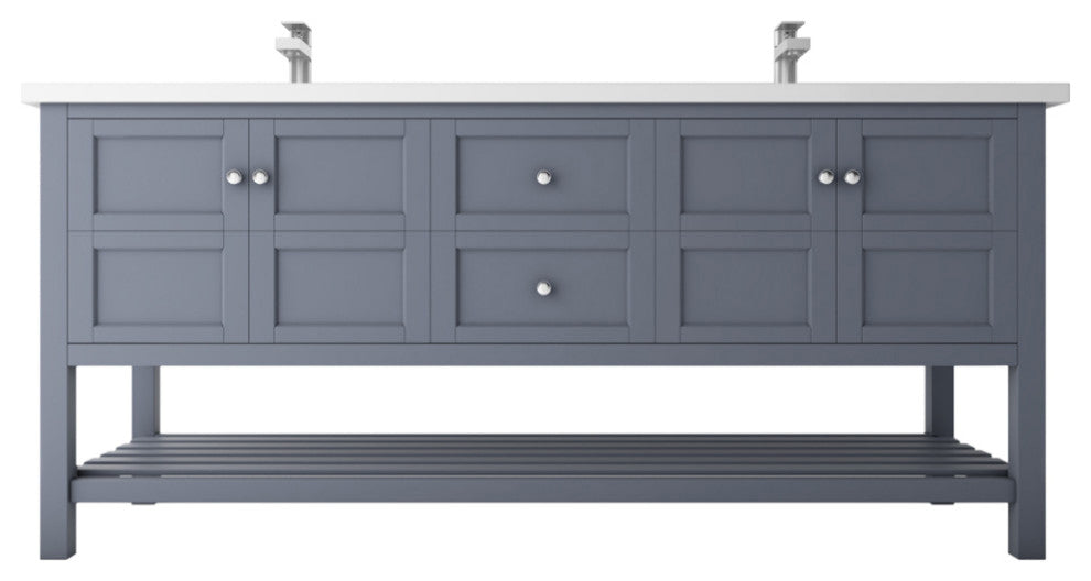 CastelloUSA Alicia 72" Freestanding Vanity Set, Gray, White Top, Chrome Handles