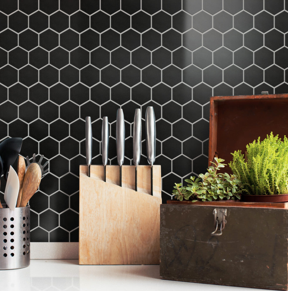 Metro 2" Hex Matte Black Porcelain Floor and Wall Tile