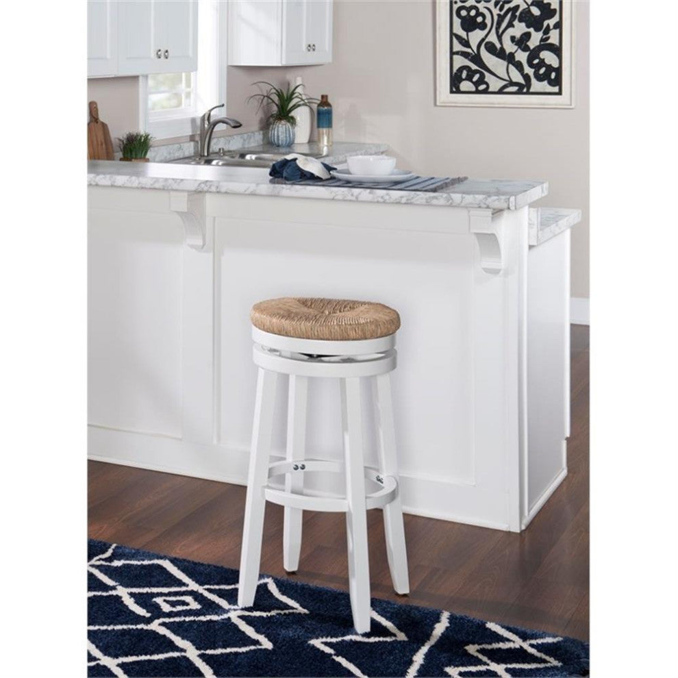 Linon Morgan 31.6" Wood Seagrass Swivel Seat Bar Stool in White