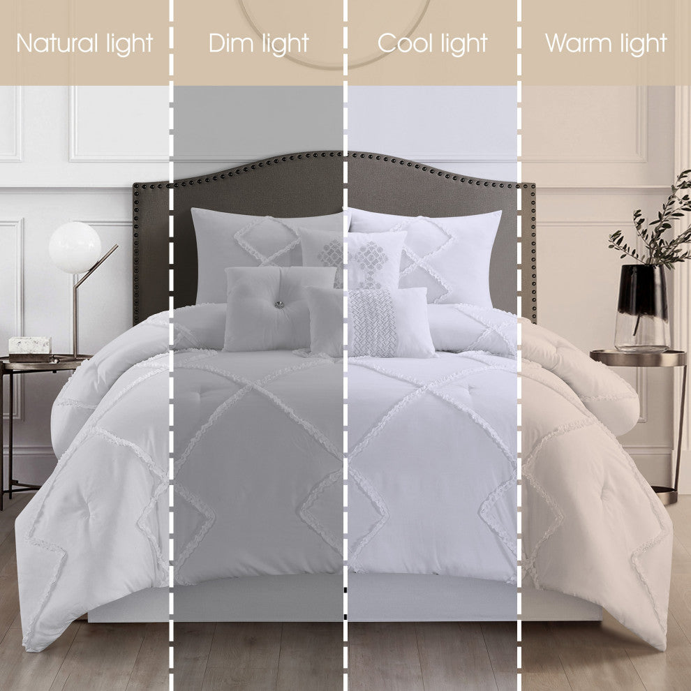Alissar 7 Piece Comforter Set, White, King