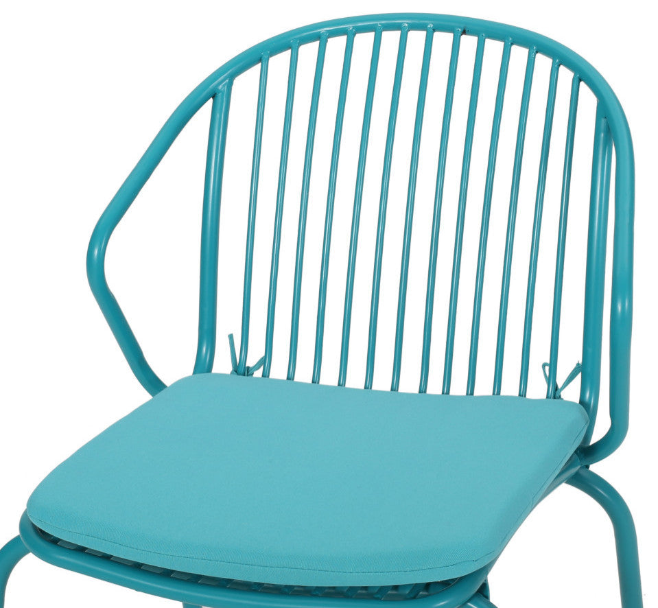 Sarah Outdoor Modern Iron Club Chair With Cushion, Set of 2, Matte Teal and Teal