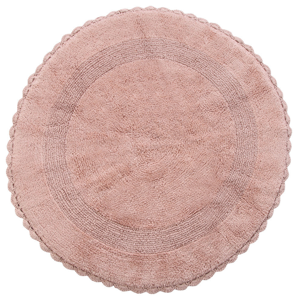 Saffron Fabs Bath Rug 36" Reversible Hand Knit Crochet Lace Border, Coral