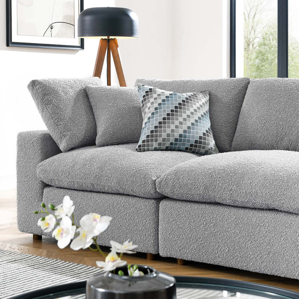 Commix Down Filled Overstuffed Boucle Fabric 4-Seater Sofa, Light Gray