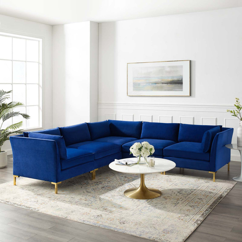 Sectional Sofa Set, Velvet, Blue Navy, Modern, Living Lounge Hotel Hospitality
