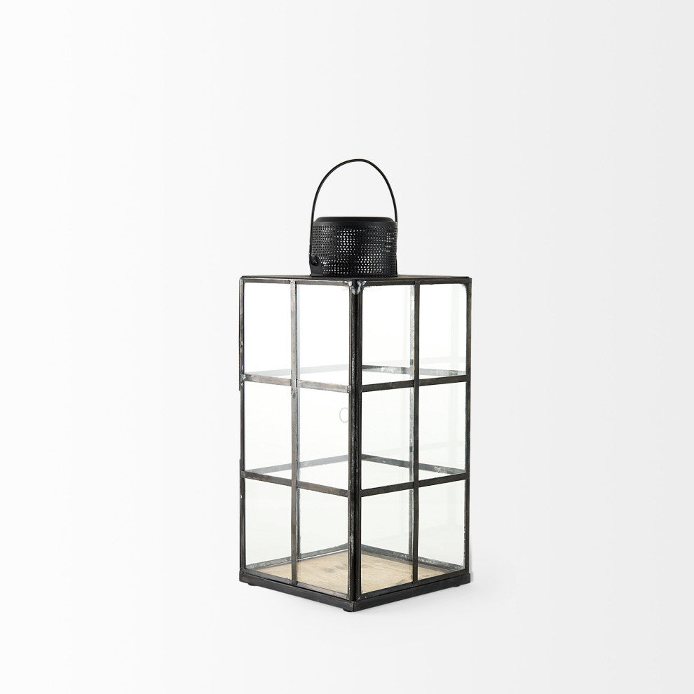 Gamfield 6.1Lx6.1Wx13.4H Medium Black Metal and Glass Lantern