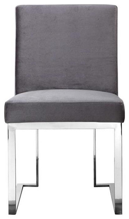 Pangea Home Dexter 18.5" Velvet & Steel Metal Side Chair in Silver (Set of 2)