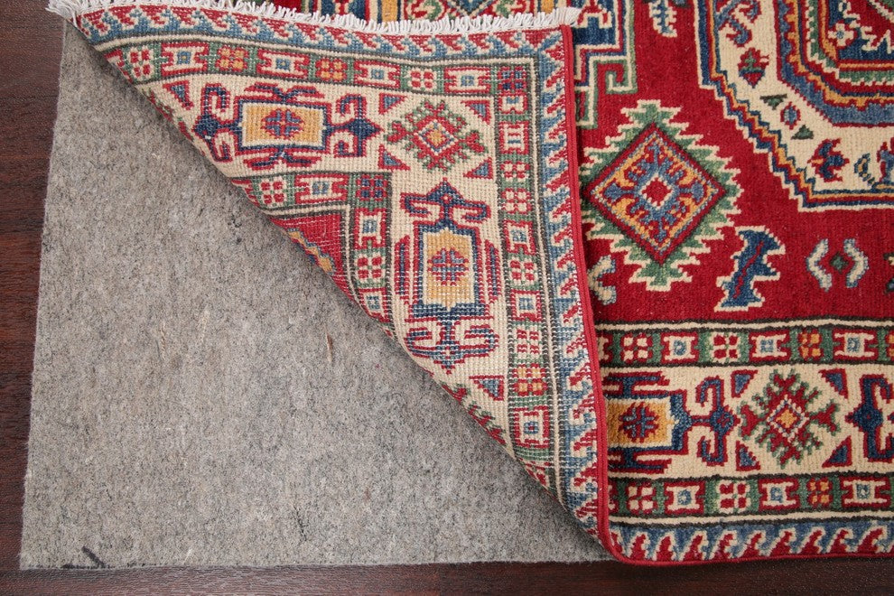 Hand-Knotted Oriental Pakistani Kazak Traditional Area Rug Wool, Red, 5'1"X3'3"