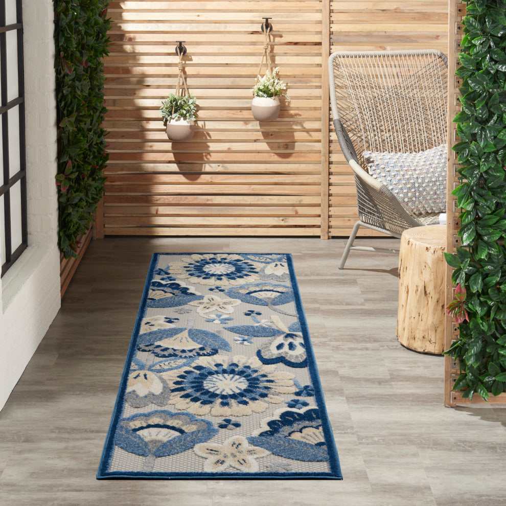 Nourison Aloha 2' x 6' Blue/Grey Contemporary Area Rug