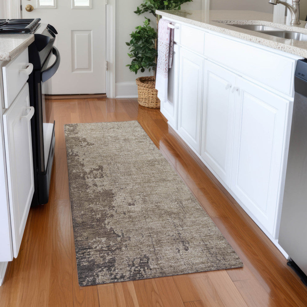 Machine Washable Indoor/Outdoor Chantille ACN1912 Taupe 2'3" x 7'6" Runner Rug