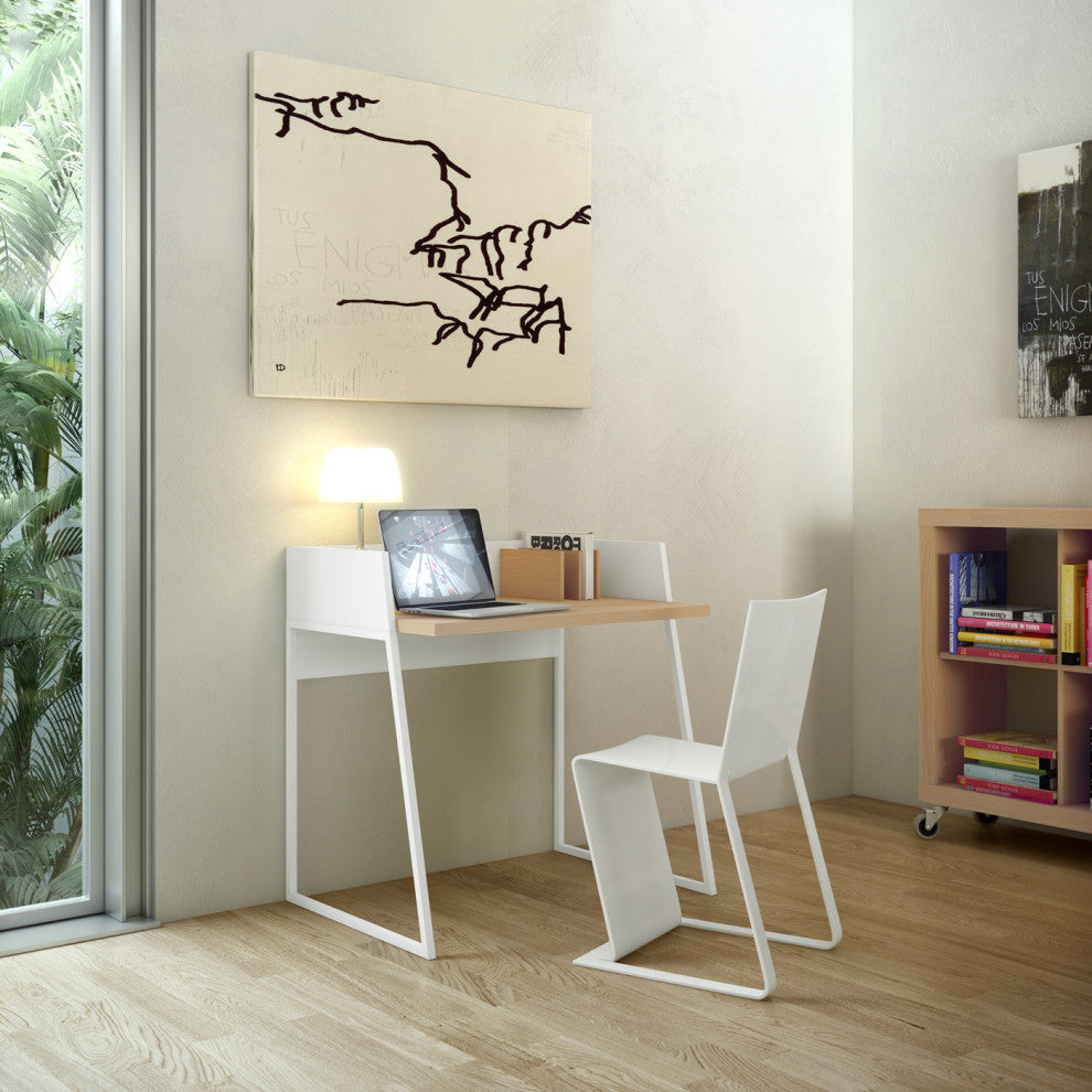 Modern Small Home Office Laptop Table Desk, Oak/White