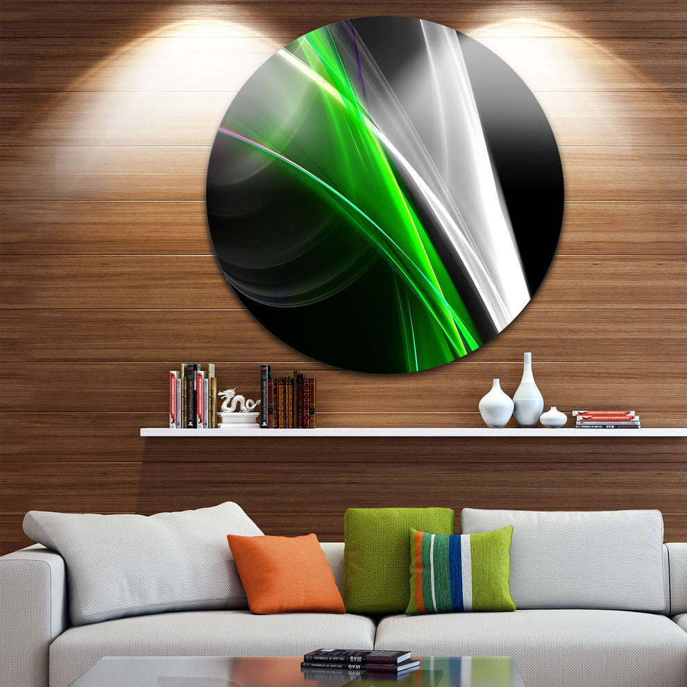 Fractal Lines Green White, Abstract Digital Round Metal Wall Art, 38"