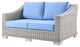 Lounge Loveseat Sofa, Rattan, Wicker, Gray Blue, Modern, Outdoor Patio Cafe