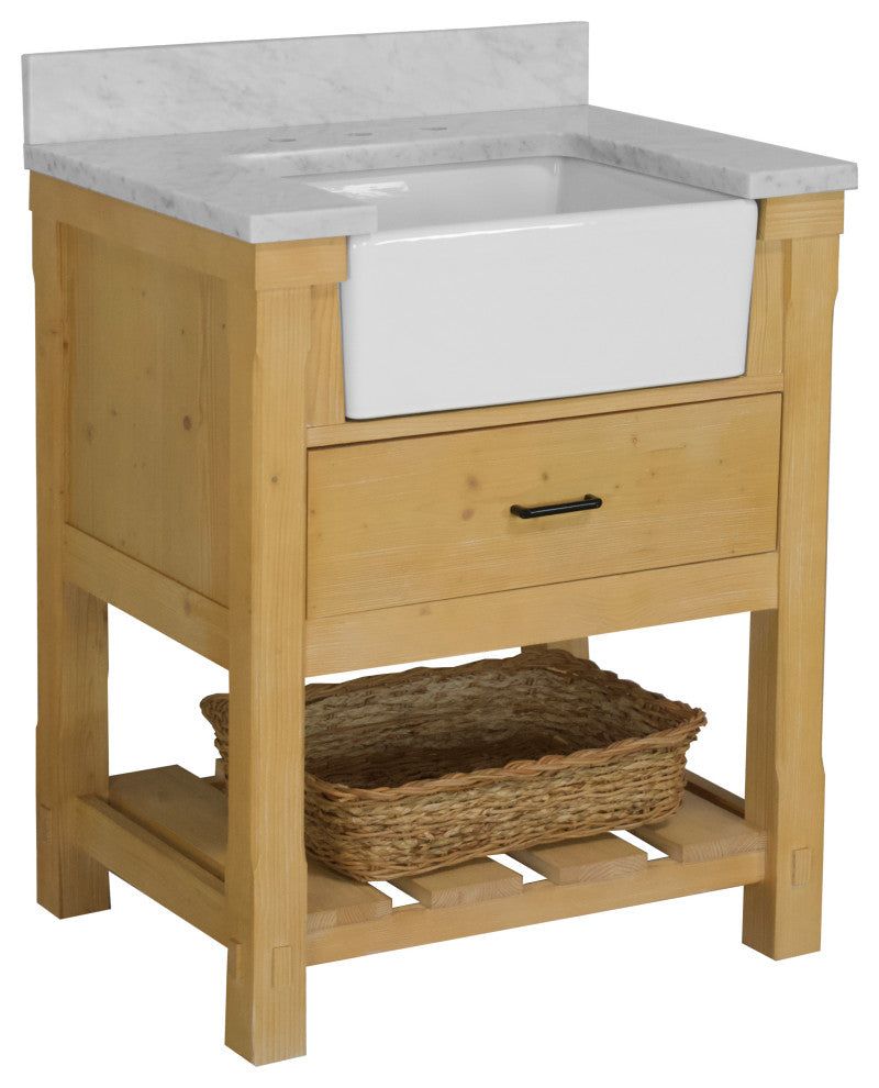 Charlotte 30" Bathroom Vanity, Drift Wood, Carrara Marble