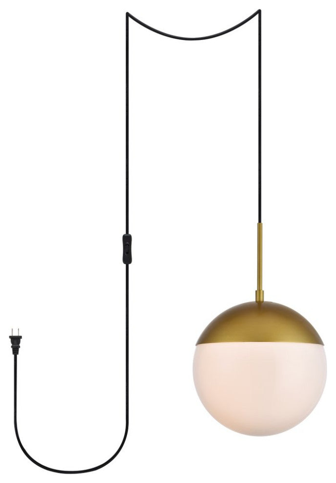 Elsa 1-Light Brass Plug-In Pendant With Frosted White Glass