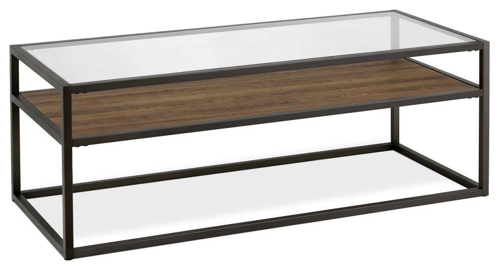 46" Black and Clear Glass And Steel Coffee Table With Shelf