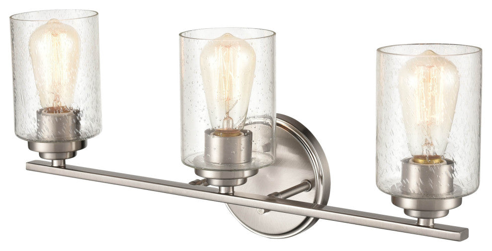 3-Light 22" Bathroom Vanity Light Clear Seedy Glass, Satin Nickel