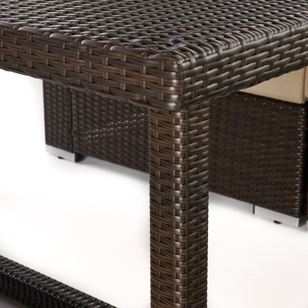 GDF Studio Santa Maria Outdoor Dining Sofa Set With Aluminum Frame, Multi-Brown/Beige